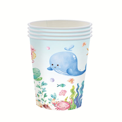 Celebrate with an "Under the Sea" Birthday Party Set - Includes 80 Ocean Theme Disposable Paper Plates, Cups, and Napkins featuring Vibrant Marine Animals - Ideal for Kids' Birthdays and Themed Parties, complete with Under The Sea Party Decorations.