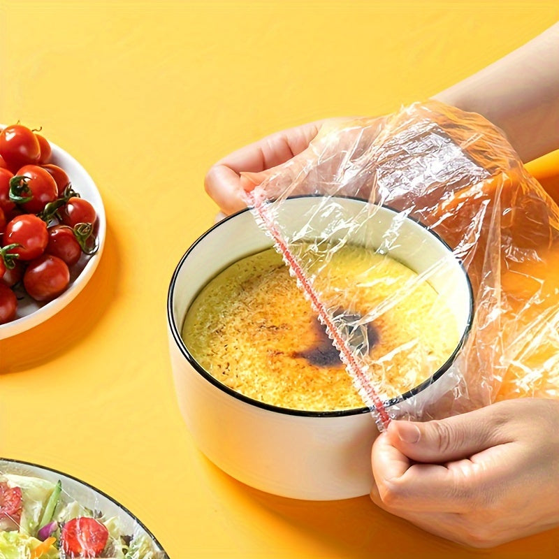 1 PACK of 100 Colorful Plastic Wrap Covers - Food Grade PE Film Bags, Bowl Covers, Elastic Covers for Leftover Food, Disposable Bowl Covers - Kitchen Supplies to Keep Food Fresh and Secure