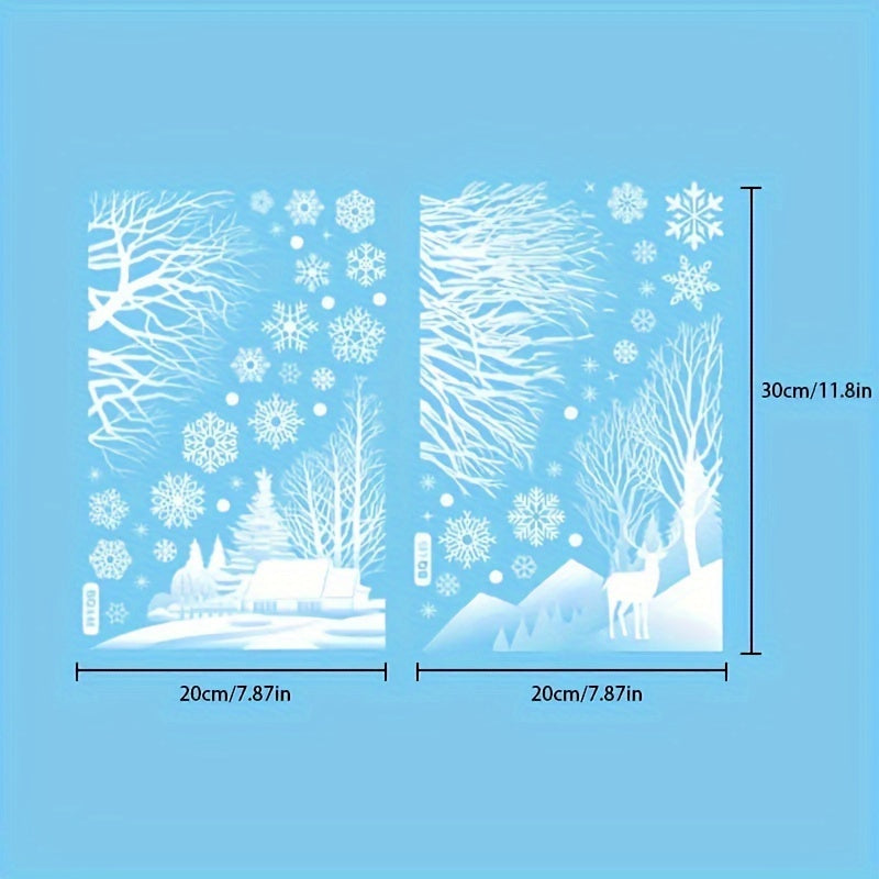 1 pack containing 2 static electric Christmas window grille stickers featuring a winter forest snow hut and snowflakes design. Made of plastic, these stickers are perfect for decorating during the Christmas and New Year holidays, adding a festive touch