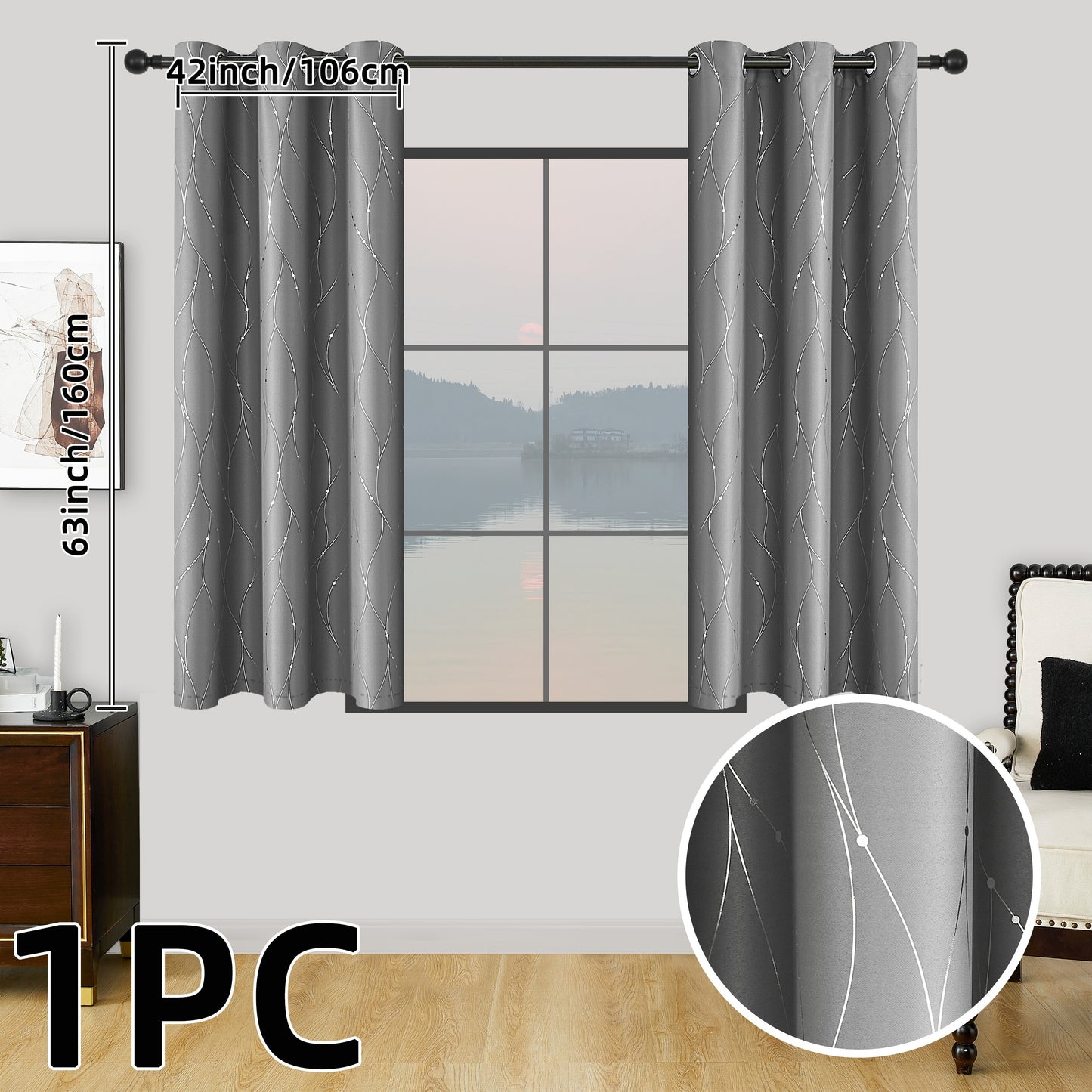 1 piece of geometric pattern curtain with heat insulating properties, featuring an oil print design for blackout purposes. This curtain has grommet top details and is suitable for home decor in the bedroom, living room, office, and study room.