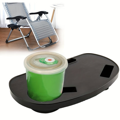 1 Oval Cup Holder for Lounge Chair, Attaches to Side of Chair, Includes Phone Slot, Cup Holder, and Snack Tray in Black