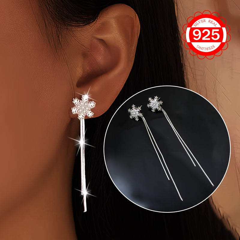 1 Pair of Women's Snowflake Earrings - Hypoallergenic 925 Silver, Versatile and Exquisite Design, Perfect for Couples, Girlfriends, and Special Occasions such as Daily Wear, Wedding Banquets, Seaside Vacations, Thanksgiving, and Christmas. Anti-oxidation