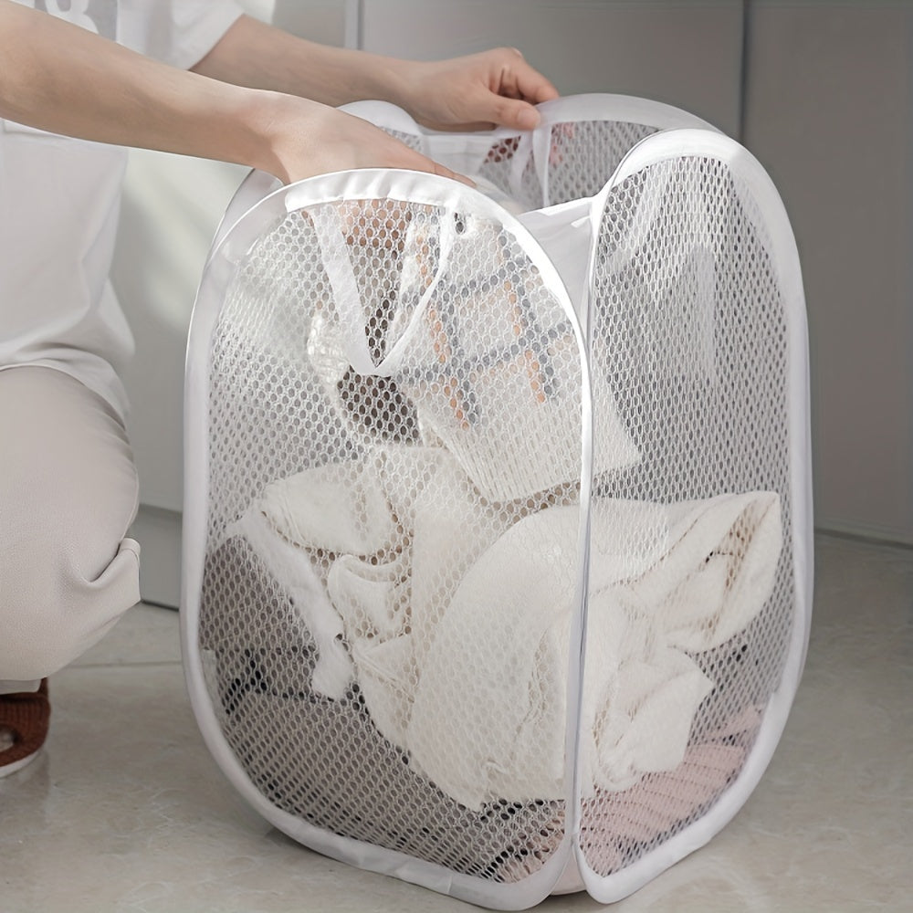 - Round, High-Capacity Mesh Laundry Hamper with Handles - Collapsible Design, Ideal for Storing Dirty Clothes & More - Made of Durable Polyester Fiber