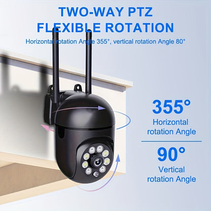 - Rangli tungi ko'rish, simsiz HD ichki/tashqi kamera, ikki tomonlama audio, simsiz xavfsizlik kamerasi, panorama/eğish/kattalashtirish WiFi smart uy xavfsizlik kamerasi, harakatni kuzatish xususiyatiga ega bir qismli kamera