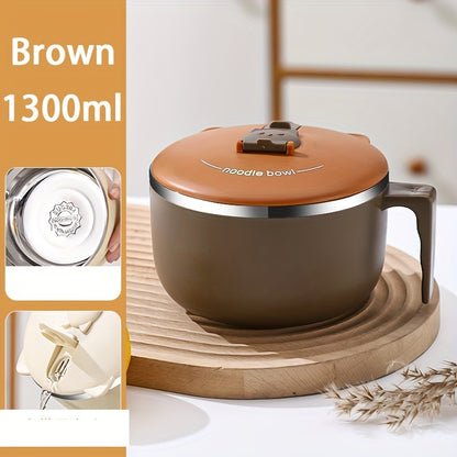 1 piece of 304 Stainless Steel Instant Noodle Bowl, featuring a large capacity and a lid for added convenience. This dual-purpose bowl can be used as portable tableware that is anti-scalding. Perfect for students to use as a lunch box (Not suitable for