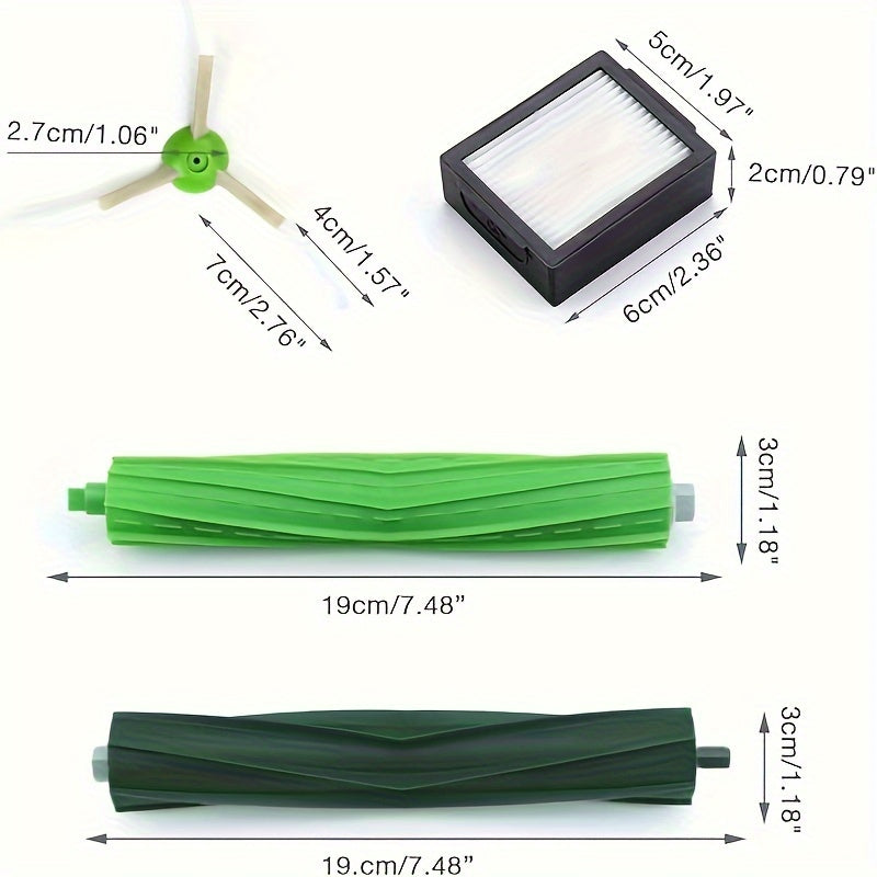 [Высоко оцененная опция] Совместимо с роботами-пылесосами iRobot Roomba серии i/e E5, E6, i7, i7+, i6, i6+, j7, j7+. Включает 1 набор многофункциональных резиновых щеток, 3 фильтра и 4 боковые щетки.