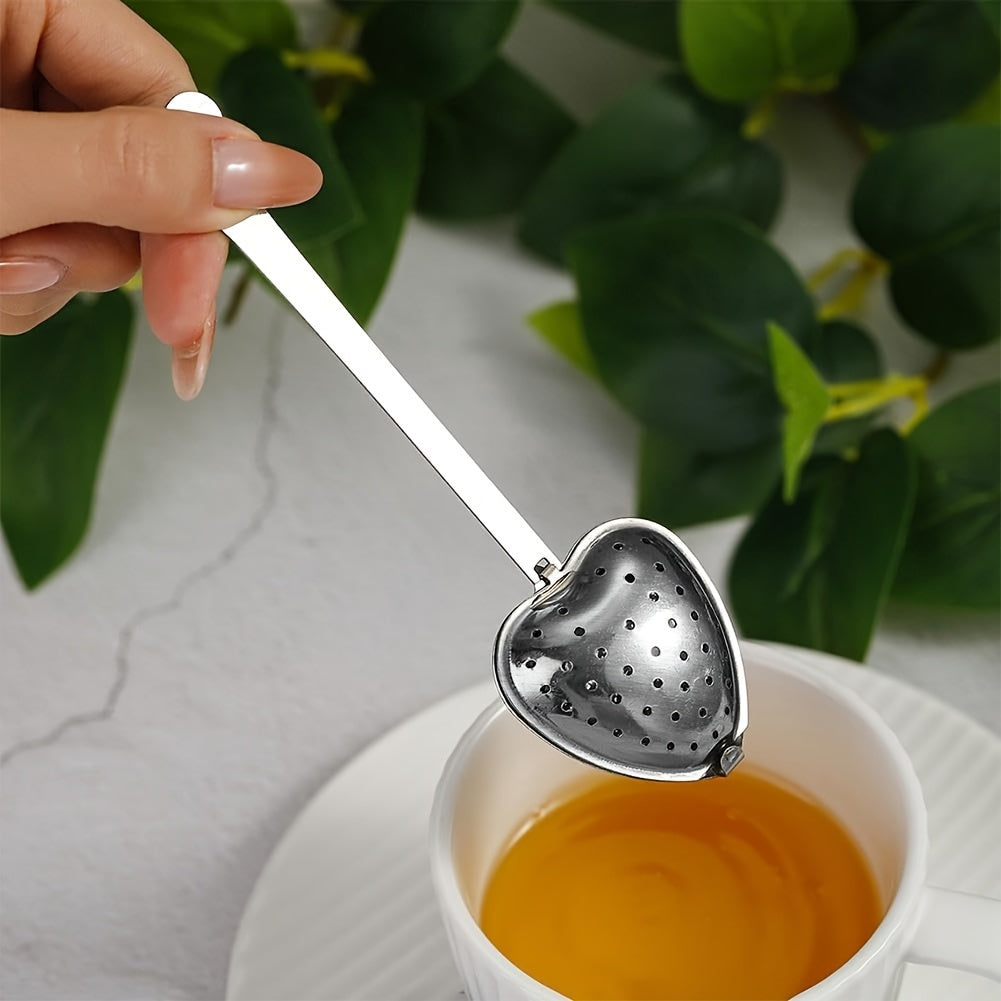 1 piece Love Tea Filter, Tea Spoon, Heart-shaped Stainless Steel Tea Infuser, Tea Steeping Spoon, Mesh Tea Filter, Perfect for Black Tea, Green Tea, Flower Tea, etc., Handy Kitchen Gadgets, Long-lasting and Simple to Wash