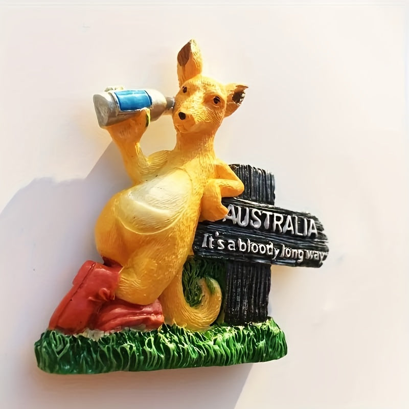 1 piece of Australian Creative Tourism Souvenir Fridge Magnets featuring a Kawaii Kangaroo design. These versatile magnets can be used on refrigerators, whiteboards or any metal surface to add a decorative touch to your office, kitchen or home. They are