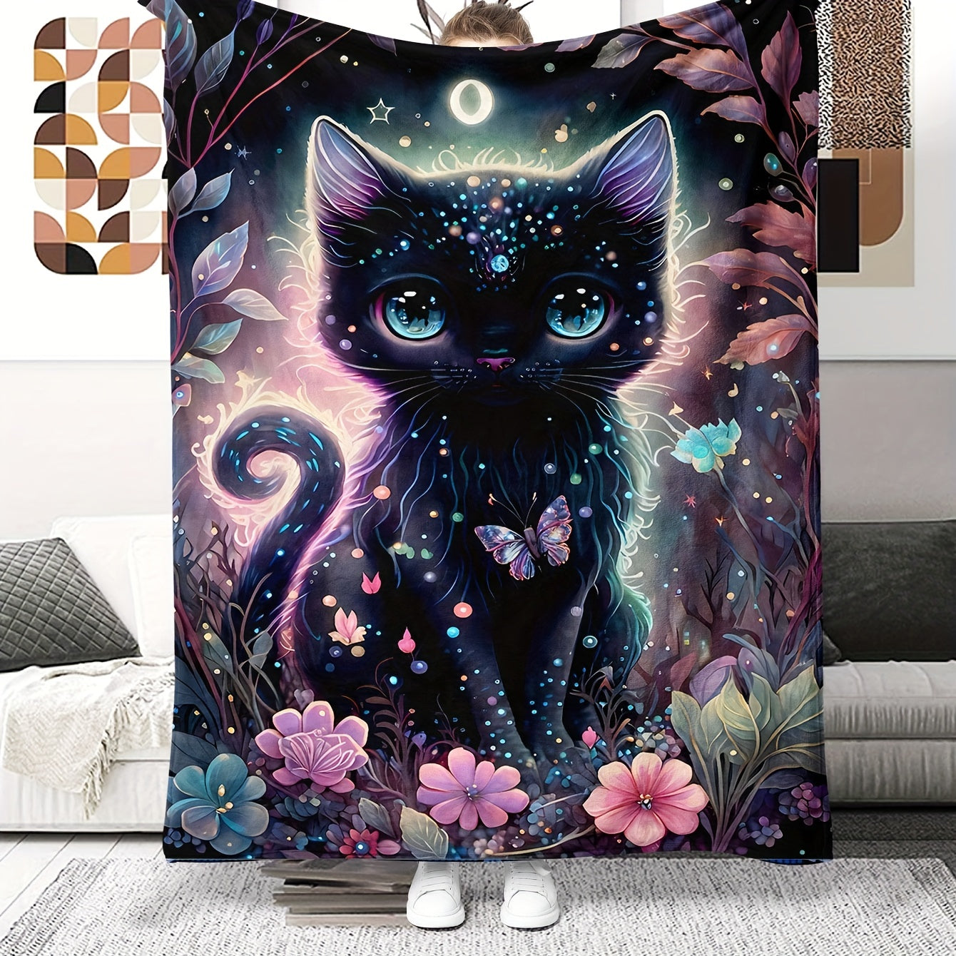 1 piece Black Cat Super Soft and Cozy Flannel Blanket, Lightweight and Plush, Warm and Comfortable, Ideal for Couch, Sofa, or Bed. Perfect for Halloween or Christmas Gifts.