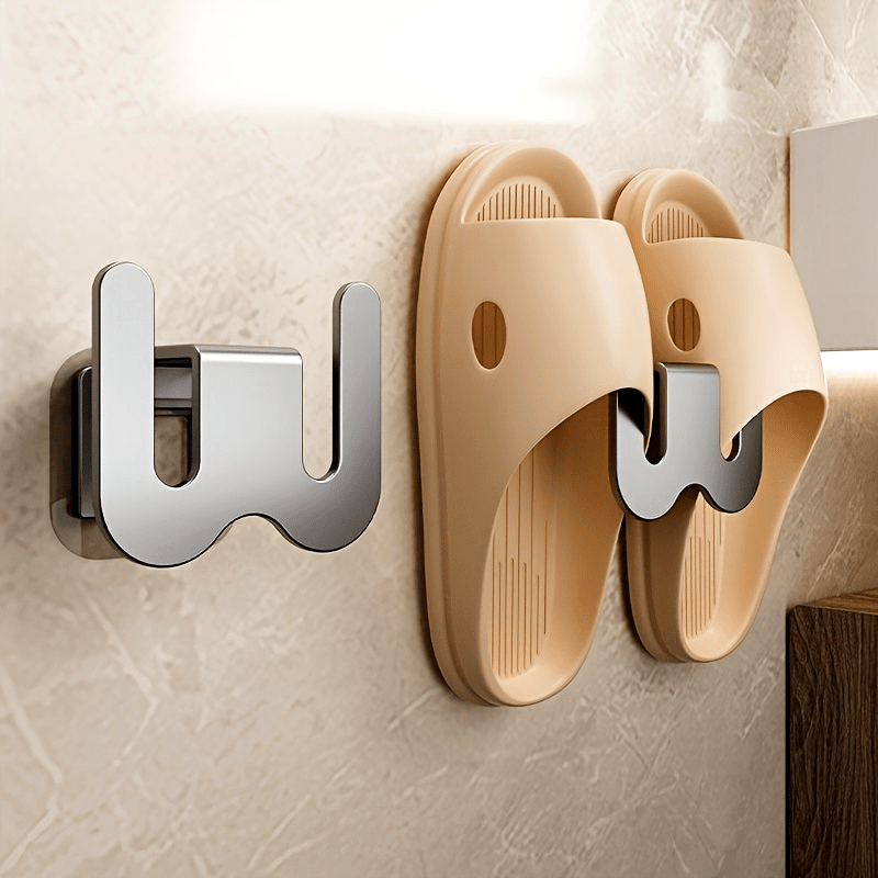 1 piece Aluminum Wall Mounted Slipper Holder - Punch-Free Home Organizer for Bathroom, Bedroom, Entryway. Versatile shoe rack that requires no electricity and is not made of wood.