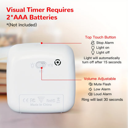 Yunbaoit 60-Minute Visual Countdown Timer with Night Light, made of durable plastic in Rainbow White color, perfect for use in the office, camping, and cooking. Requires AAA batteries (2x batteries not included) and is safe for non-food contact.