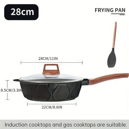 1 piece of a nonstick frying pan (23.88cm/27.94cm) with a granite finish. This versatile skillet can be used for cooking eggs, frying pans, and making pancakes. Suitable for use on gas stovetops and induction cookers. A must-have kitchen utensil and