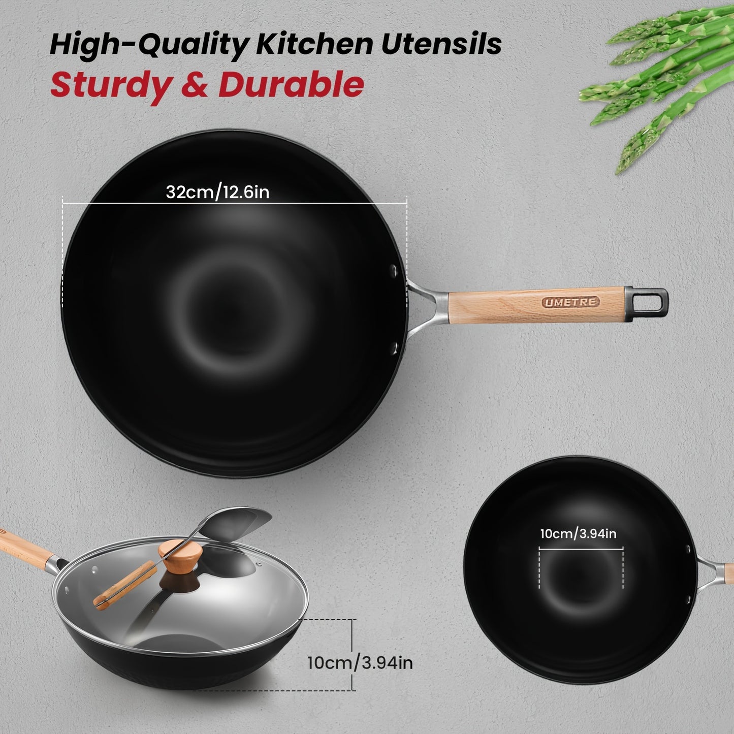 1 piece of a versatile cooking pan set including a cast iron omelette pan, uncoated iron cooking pan, Chinese wok, traditional Japanese pan, and black carbon steel pan. Suitable for use on electric, induction, and gas stoves.