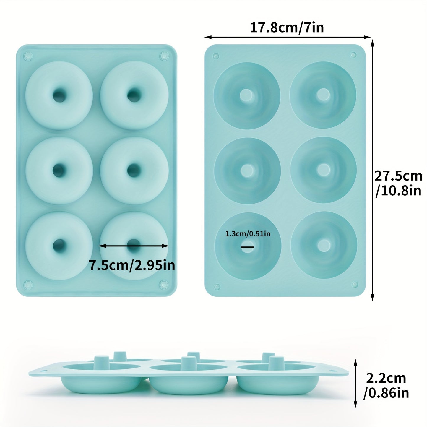 1 piece of a 6-Cavity Silicone Donut Mold for Baking, designed to withstand high temperatures. Ideal for creating large donut cakes, puddings, jellies, and chocolates. Can also be used as a DIY handmade soap, wax, or resin mold. A versatile kitchen tool