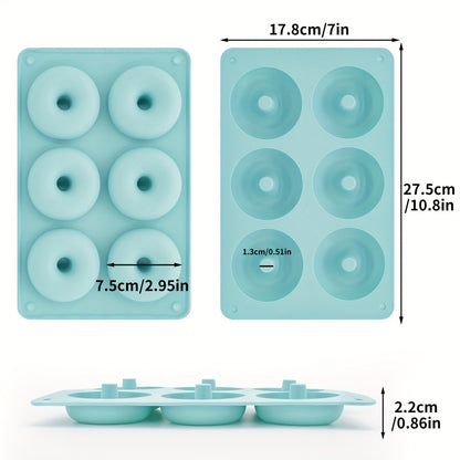 1 piece of a 6-Cavity Silicone Donut Mold for Baking, designed to withstand high temperatures. Ideal for creating large donut cakes, puddings, jellies, and chocolates. Can also be used as a DIY handmade soap, wax, or resin mold. A versatile kitchen tool