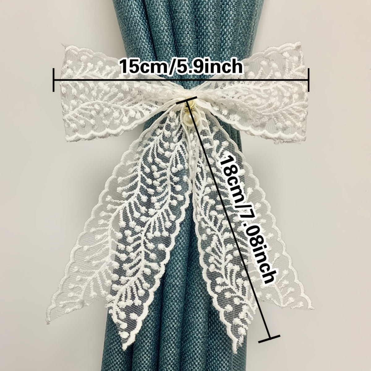 1 Pair of Bow Lace Pearl Curtain Tiebacks - A chic and versatile way to add a touch of elegance to your curtains. These French lace pearl ribbon tiebacks are perfect for use in the bedroom, living room, study, coffee shop, or any other room in your home