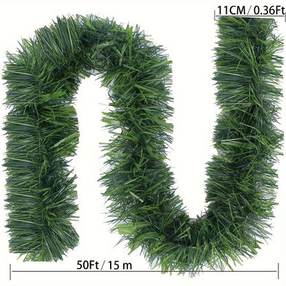 1 piece of a 15.24 meter Christmas wreath, made of artificial pine with soft green plants. Perfect for decorating holiday weddings, parties, both indoors and outdoors. Ideal for Christmas and Thanksgiving decorations.