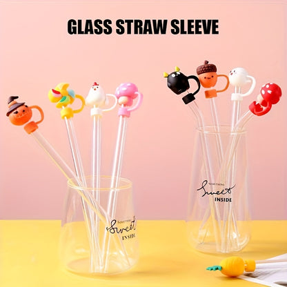 1 piece of a new cartoon straw cap made of food-grade silicone material. This creative straw cover is suitable for 10mm/0.4inch straws and is reusable. It is safe and dustproof, making it perfect for parties as a gift or decoration on party cups.