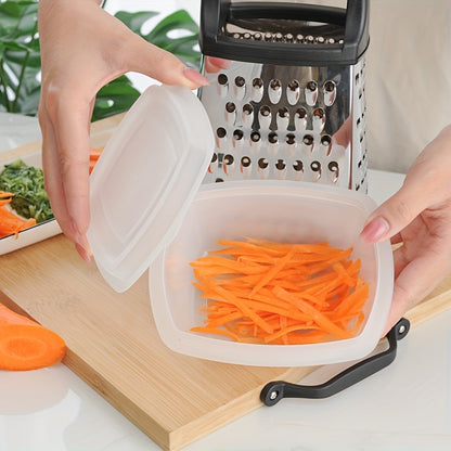 1 piece of a versatile stainless steel box grater for vegetables, cheese, ginger, garlic, and potatoes. Features a serrated shredder and slicer for various kitchen uses. A must-have kitchen tool for all your cooking needs. Perfect addition to your