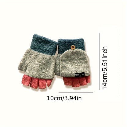 [Trendy Option] Convertible Knit Gloves for Women, Stylish Half-Finger Gloves with Flip Cover, Windproof and Cold Resistant, Made of Soft Cashmere in Solid Colors - Hand Washable, Ideal for Autumn and Winter, Flexible Fit