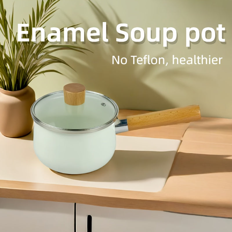 1 piece of cookware, 6-inch Enamel Saucepan, Small-capacity Soup Pot with Cover, Milk Pot, Cooking Auxiliary Pot, Broth Pot, Kitchen Pot, ideal for individual soup stewing, Easy-to-clean pot with chemical-free coating.