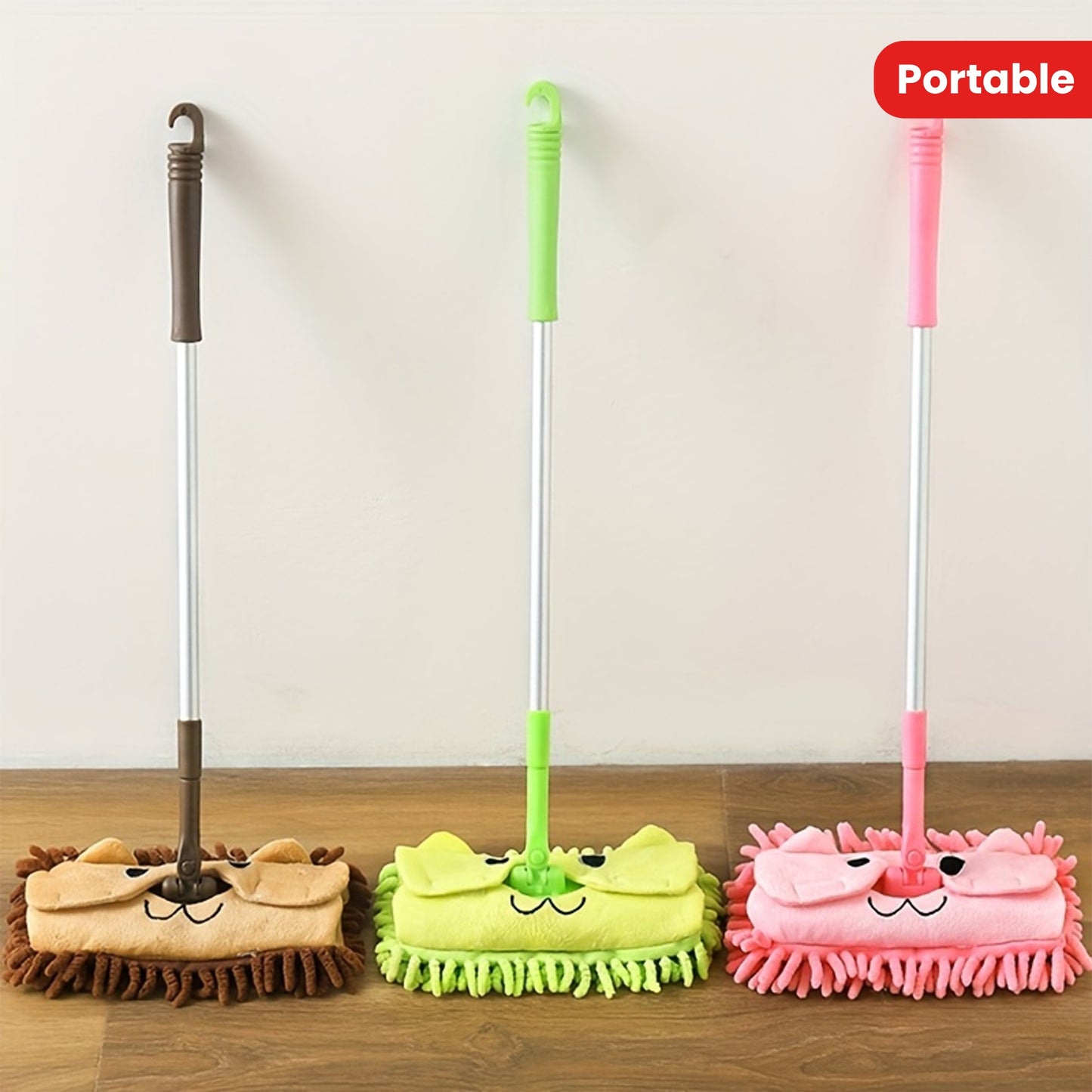 1 piece of a cute cartoon mop, perfect for small cleaning tasks. This mini mop doubles as a fun toy for floor mopping, making cleaning a more enjoyable task. It is portable and can be used for both wet and dry cleaning, ideal for home, school, or any