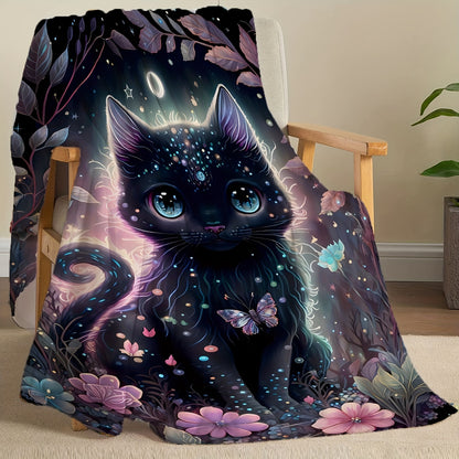 1 piece Black Cat Super Soft and Cozy Flannel Blanket, Lightweight and Plush, Warm and Comfortable, Ideal for Couch, Sofa, or Bed. Perfect for Halloween or Christmas Gifts.