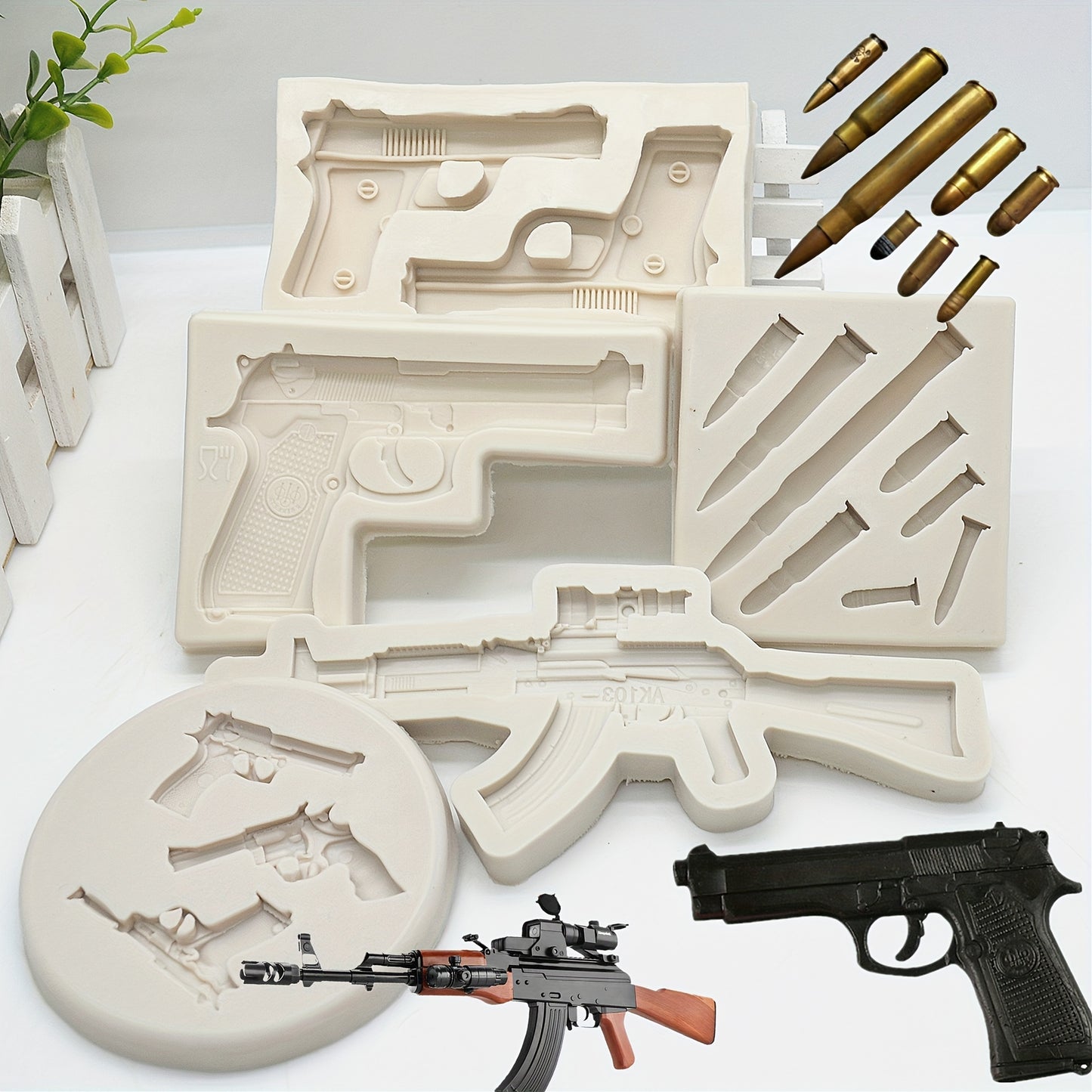 1 piece Gun Bullet Chocolate Mold, 3D Silicone Mold in the shape of a Pistol AK Rifle, ideal for making candy, fondant, and other treats. A must-have for baking enthusiasts, this tool is perfect for creating unique and fun kitchen creations.