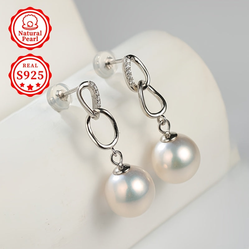 [Elegant Gift Box] [Essential Gift] Stylish Dangling Pearl Earrings for Women, Made with S925 Silver and 10-11mm Round Natural Freshwater Pearls by Cuiwei. [Note: Natural pearls may vary in shape and color, pattern colors and positions are random]