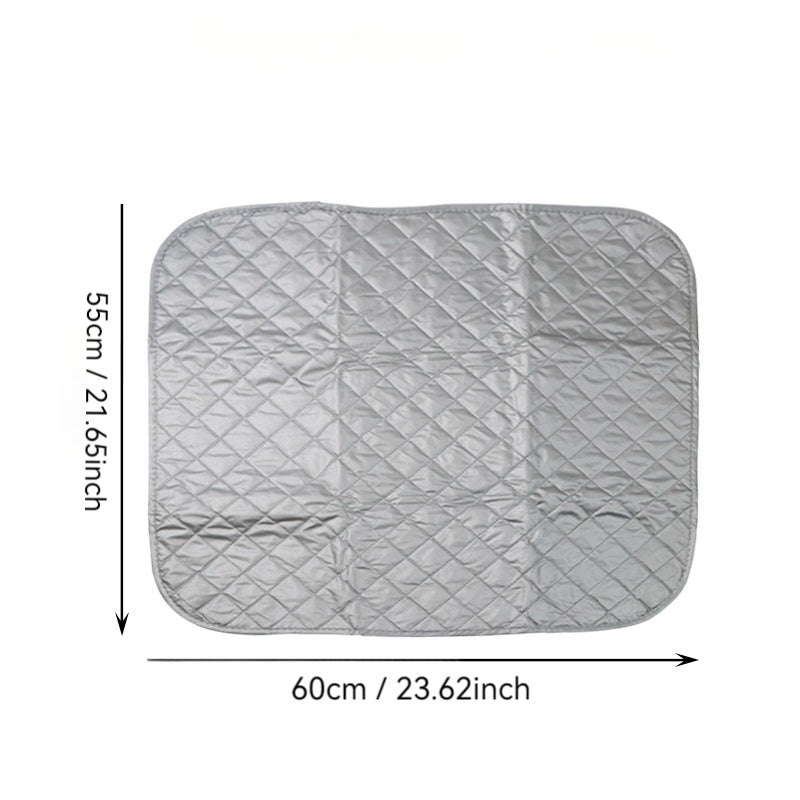 1 piece of a portable folding ironing mat with thick cotton padding, heat-resistant material, ideal for travel and dorm laundry. Non-electric tabletop pad suitable for dryers, washing machines, and all surfaces.