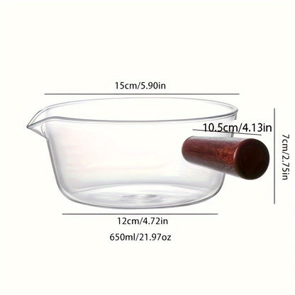 [Best-Selling] Glass Milk Pot with Red Wooden Handle and Lid, Non-Stick for Gas Stoves - Perfect for Coffee, Soup, and Stews. Dishwasher Safe, Available in 450ml/15.21oz or 650ml/21.97oz Capacity. Ideal for Cooking on Gas Stoves, Coal Stoves, and More -