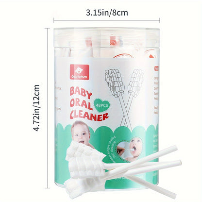 Youngsters, ensure your oral hygiene with the Dearlomum tongue cleaner, toothbrush, and disposable toothbrushes. This set includes 48pcs of disposable toothbrushes designed for ages 0-36 months, along with a gauze gum cleaner for a thorough mouth