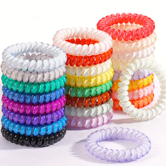 [Bestseller] 20pcs Large Colorful Telephone Cord Hair Ties in Jelly Candy Colors - Spiral Hair Bands for Girls, Solid Color Fabric Stretch Coils - Ideal Birthday Gift Set, Hair Accessories